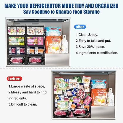 Stnopw 3PCS Freezer Organizer Bins,Stackable Chest Freezer Organizer for 7 Cu.FT Deep Freezer Sort Frozen Food, Easily Get Food from the Bottom with Side Handles Add Storage Space