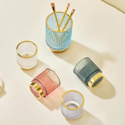 LEICURACE Makeup Brush Holder Organizer,Toothbrush Holders,Desk Pen Pencil Holder,Multifunctional Vintage Glass Brush Cup（S/White/A3-14-US）