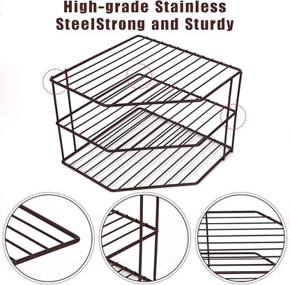 3-Tier Corner Shelf Counter and Cabinet Organizer - Steel Metal Wire - Rust Resistant - Plates, Dishes, Cabinet & Pantry Organizer - Kitchen Organization (10 x 7.5 Inch)(Black)