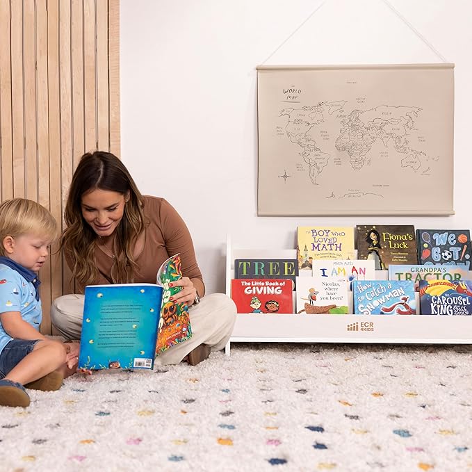 ECR4Kids 3-Shelf Floor Book Display with Handles, 36in, Childrens Furniture, White Wash