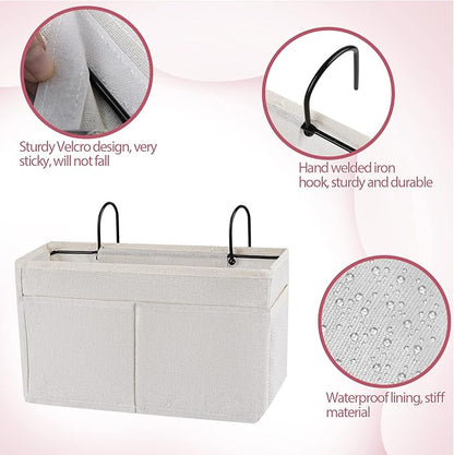 Frjjthchy Bedside Caddy Hanging Storage with Water Bottle Holder for Bunk Bed Hospital Bed Dorm Rooms (White)