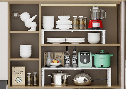 Expandable Adjustable Stackable Kitchen Organizer, Spice Rack,Metal Pantry Storage Shelves Racks,Counter Shelf for Cabinets, Countertop, Cupboard(1 Pack/Medium/White)