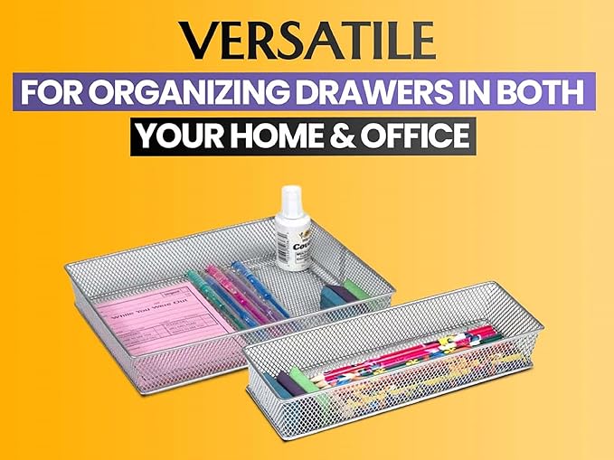 YBM HOME White Mesh Drawer Cabinet and or Shelf Organizer Bins, School Supply Holder Office Desktop Organizer Basket (1, 6x12x2 Inch)