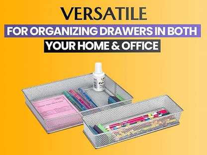 YBM HOME White Mesh Drawer Cabinet and or Shelf Organizer Bins, School Supply Holder Office Desktop Organizer Basket (1, 6x12x2 Inch)