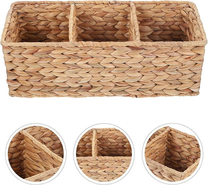 Water Hyacinth Storage Baskets 3-Section Wicker Baskets for Shelves Hand-Woven Vanity Basket for Bedroom Bathroom Pantry Shelf Closet - Coffee/1690