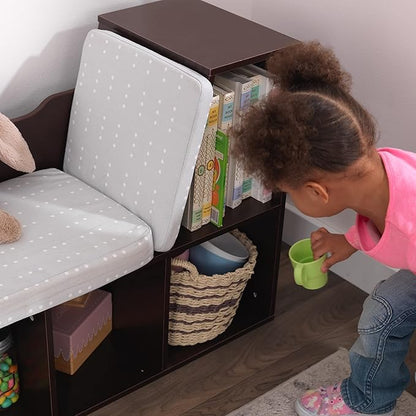 KidKraft Wooden Bookcase with Reading Nook, Six Shelves and Gray Cushion - Espresso