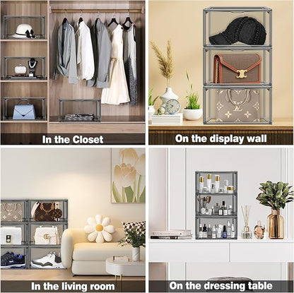 DAYOOH 1 Pack Shoe Organizers Storage Boxes for Closet Size 12.5 Shoe Box Clear Stackable Storage Bins with Lids, Under Bed Shoe Containers for Entryway, Grey