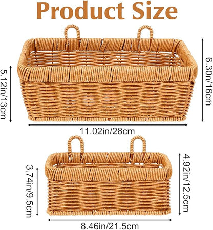 2 Pcs Wall Hanging Basket Wall Mount Pantry Fruit Basket Boho Style Decor Storage Baskets Adhesive Bathroom Cabinet Organizer for Bathroom Kitchen Garden Living Room with 4 Hooks