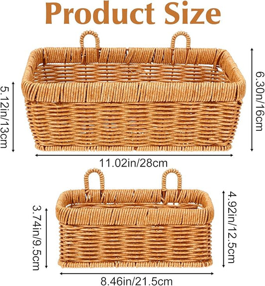 2 Pcs Wall Hanging Basket Wall Mount Pantry Fruit Basket Boho Style Decor Storage Baskets Adhesive Bathroom Cabinet Organizer for Bathroom Kitchen Garden Living Room with 4 Hooks