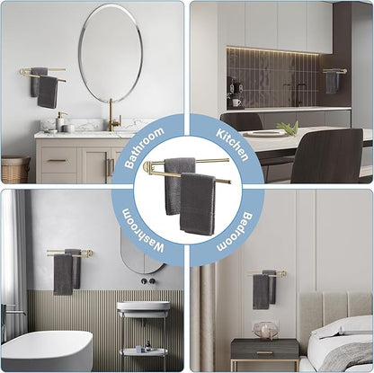 BGL Swivel Towel Bar for Bathroom Gold,Swing Out Double Towel Bar 2-Arm Kitchen Wall Mounted Towel Hanger Holder for Bathroom Organizer