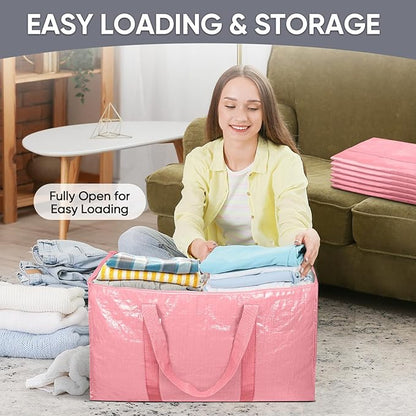 TICONN 2 Pack Extra Large Moving Bags with Zippers & Carrying Handles, Heavy-Duty Storage Tote Moving Boxes for Space Saving (2 Pack, Coral)