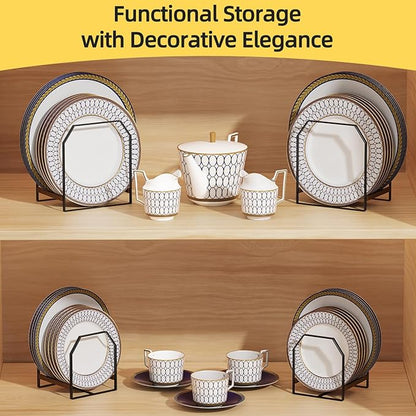 TIPSYTREE 4 Pack Plate Organizer for Cabinet, Arched Metal Dish Holder Rack, Plate Rack Organizer for Cupboard, Space Saver Dish Storage Rack, Holds 6–12 Inch Plates, 2 Large 2 Small, Black