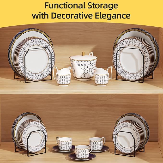TIPSYTREE 2 Pack Kitchen Plate Organizer with Large & Small Holders, Metal Dish Racks for Compact Homes and Cabinets, Black (1 Large + 1 Small)
