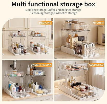 Jsyrjing Pull Out 2 Tier Organizer for Kitchen Bathroom and Cabinet Storage Rotating Pantry Rack Under Sink Organizer Clear and Durable Design 1 Pack
