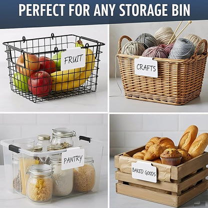 30 Basket Labels Clip On for Pantry Organization and Storage 3x4 in Baskets Bin Labels - Plastic Small Labels for Baskets - White Bin Clip Labels for Baskets - Basket Tags Dry Erase Bin Labels Clip On