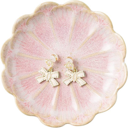 BEUNAIZER Jewelry Dish Tray, Ring Dish, Ceramic Trinket Tray, Key Bowl, Decorative Plate, for Friends Sisters Daughter Mother (pink)