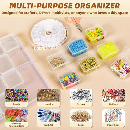 Cokapo Bead Organizer Box, 32 Pcs Small Clear Bead Organizers and Storage, Plastic Storage Containers with Hinged Lids and Labels for DIY Jewelry, Diamond Art, Small Parts, Crafts, Bracelet, Nail Art
