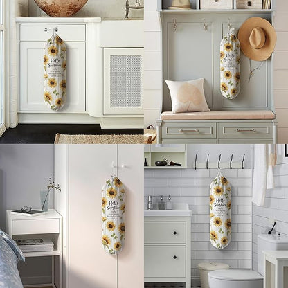 Hglian Sunflower Grocery Bag Holder,Cute Flower Plastic Bag Holder Organizer Storage for Kitchen