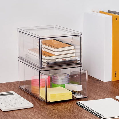 Simply Tidy Clear Stackable Storage Drawer - Waterproof & Dustproof Organizer with Non-Slip Base for Craft, Office & Home Supplies, 1 Pack