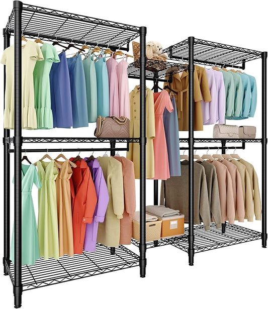Heavy Duty Portable Closet Wardrobe Load 1874LBS,Metal Clothes Rack Garment Rack Free Standing Closet Organizers and storage with 8 Adjustable Shelves, 5 Hanging Rods 76.5"H x 73.6"L x 17.4"W