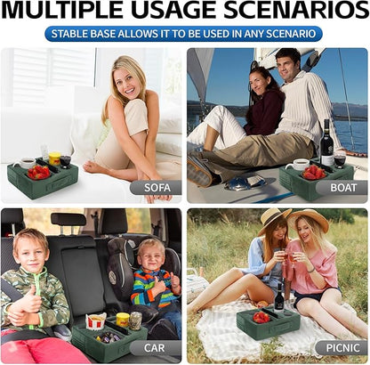 G GOOD GAIN Couch Cup Holder Pillow-Sofa Cup Holder Cozy Buddy | Bed Drink Caddy Holds Tablet, Remote, Snacks | Waterproof Anti-Spill Sofa Beverage Tray for Car, Park, Beach, Picnic, Boat, RV(Green)