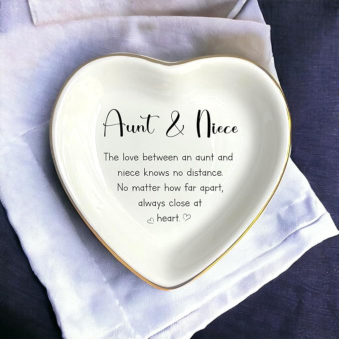 HatafaFurni Gift For Aunt From Niece, Ring Dish For Women Girl, White Ceramic Jewelry Dish, Personalized Trinket Tray, Aunt And Niece, Wedding Gift, Mother's Day Birthday Gift