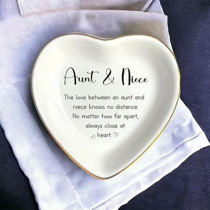 HatafaFurni Gift For Aunt From Niece, Ring Dish For Women Girl, White Ceramic Jewelry Dish, Personalized Trinket Tray, Aunt And Niece, Wedding Gift, Mother's Day Birthday Gift