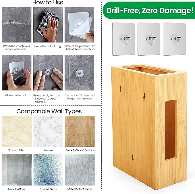 Extra Large Bamboo Grocery Bag Holder for Plastic Bags, Under Sink Cabinet or Wall Mounted Organizer, Space-Saving Bag Dispenser for Kitchen, Pantry, Laundry Room, Garage