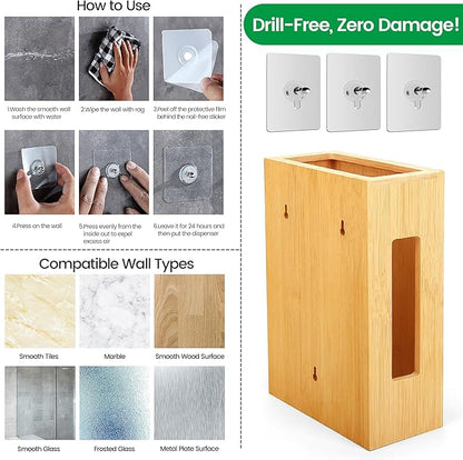 Extra Large Bamboo Grocery Bag Holder for Plastic Bags, Under Sink Cabinet or Wall Mounted Organizer, Space-Saving Bag Dispenser for Kitchen, Pantry, Laundry Room, Garage