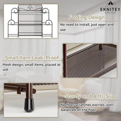 EKNITEY Bathroom Organizer Shelf Countertop - Kitchen Counter Organizer 3 Tier Bathroom Counter Shelves for Makeup Vanity Organizer Brown (No Assembly)