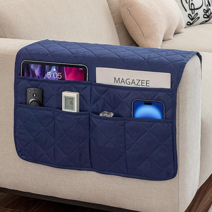 DECKALY Sofa Armrest Organizer with 6 Pockets, Non-Slip Couch Recliner Armchair Caddy, Washable Remote Controls Holder, Storage for Magazine, Tablet (Navy)