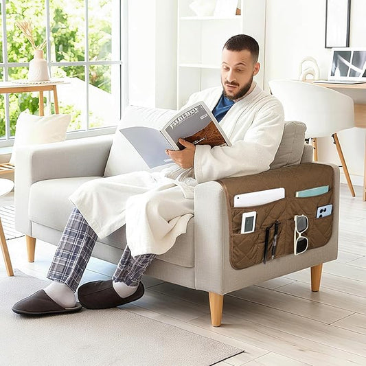 Gloserin Remote Control Holder for Recliner,Armchair Caddy,Non Slip Sofa Armrest Storage Organizer for Recliner Couch with 6 Pockets for TV Remote,Cell Phone,Magazine (Brown)