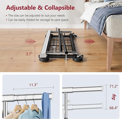 Tajsoon Clothes Rack Heavy Duty Load 350 LBS, 73.8' Extendable & Adjustable Foldable Clothing Rack for Hanging Clothes, Garment Rack with Lockable Wheels for Bedroom, Laundry Room, Black