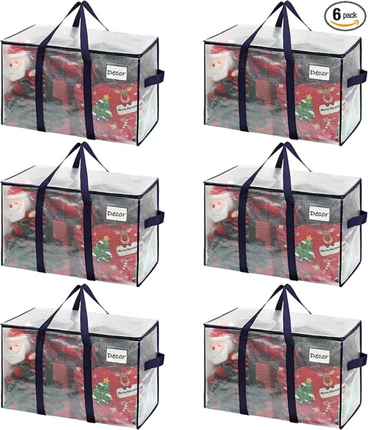 VENO 6 Pack Moving Bags and Large Christmas Storage Bins with lids. Alternative to Moving Boxes, Packing Supplies for College. Extra Large Heavy Duty Totes for Packaging (Clear, 6 Pack)