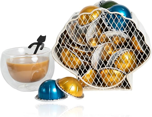 Made Easy Kit Coffee Pod Organizer Compatible with Nespresso Vertuo and Original - Countertop Sculpture Holder Basket Style for Café Bar, Corner Station Office Break Area (Clam)