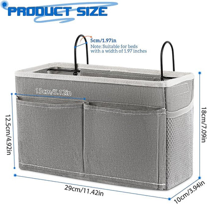 Retyion Bedside Caddy Bedside Hanging Storage Basket Bed Caddy for Headboards Bunk Dorm Rooms Crib Beds Rails Organizer (Grey)