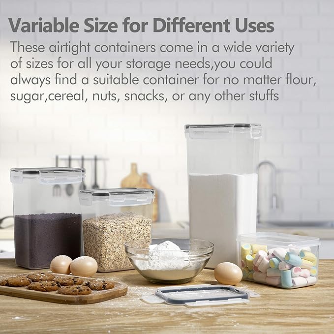 CHEFSTORY Airtight Food Storage Containers with Lids, 8 PCS Plastic Storage Canisters for Kitchen & Pantry Organization,Dry Food Canisters for Flour, Sugar and Cereal