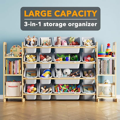 SpaceAid Toy Storage Organizer with 6 Shelves and 16 Bins, Toy Organizers Storage Bookshelf, Kids Bin Shelf Toys Box Bookcase for Bedroom Playroom Organization Room Decor, Neutral Gray