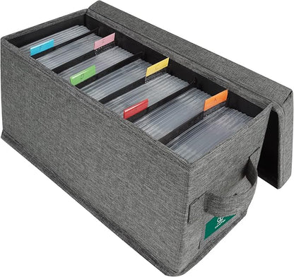 CD Storage Box with Lid, Practical CD Case Holder Organizer with Index Labels, 14.6 x 5.7 x 6.1 Inches CD Storage Case to Store up to 35 CDs Jewel Cases, and 193 Discs- Grey