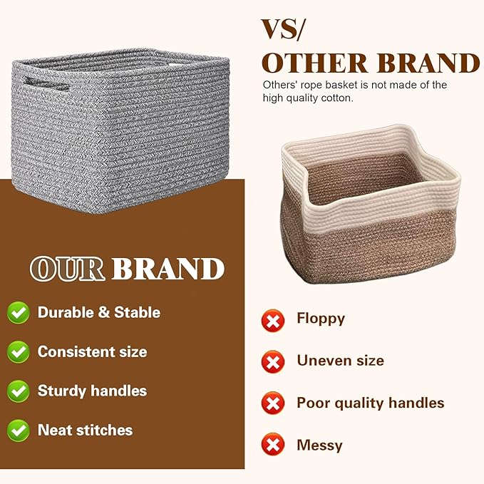 Storage Baskets for Organizing, 4 Pack Storage Baskets for Shelves, Woven Basket for Shelves, Closet Organization, Rectangle Organizer Basket Gifts Empty, 13"Lx8.7"Wx7.9"H Decorative Bins with Handles