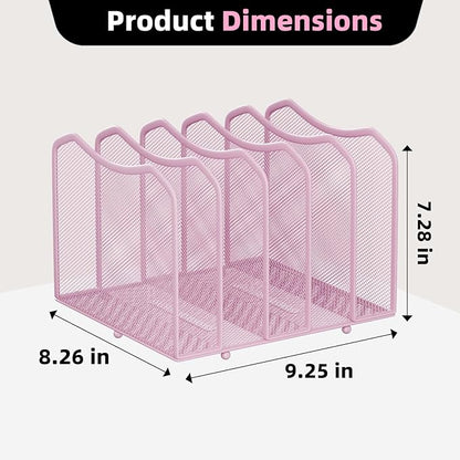 Simple Trending Mesh Desktop File Sorter Organizer, 5-Section Bookshelf for Desk Home Office, Pink