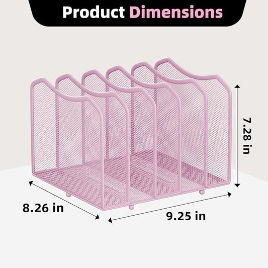 Simple Trending Mesh Desktop File Sorter Organizer, 5-Section Bookshelf for Desk Home Office, Pink