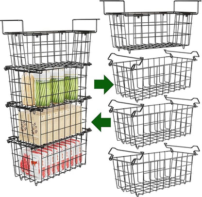 Freezer Baskets for Chest Freezer - 3 Pack Stackable Organizer Bins & 1 Pack Adjustable Hanging Organizer for 5-7 Cu.FT Deep Freezer - Sort Frozen Food
