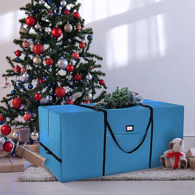 Hearth & Harbor Christmas Tree Storage Bag - Artificial Christmas Tree Bag with Reinforced Handles, Dual Zipper, Wide Opening - Storage Container for Trees and Decorations, 7.5 + 9 FT - 600D Oxford