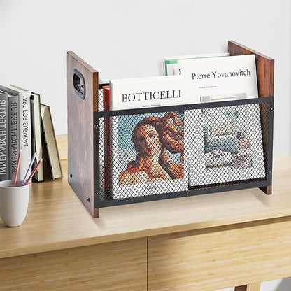 Magazine Holder, Desktop Magazine Rack File Holder Organizer Rustic Storage Basket for Magazines, Books, Newspapers, Tablets (Large)
