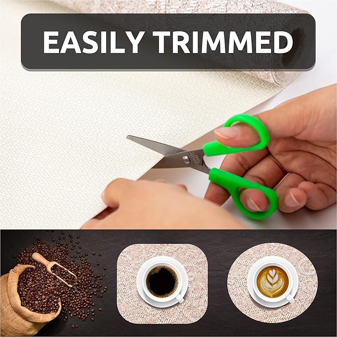 FIFTY FEET 12X360 Inch Shelf Liner with Scissor & Tape Measure for Kitchen Cabinets, PVC Drawer Liner for Dresser Non-Slip Bathroom, Non-Adhesive Cabinet Liner Washable (Chocolate Cream Color)