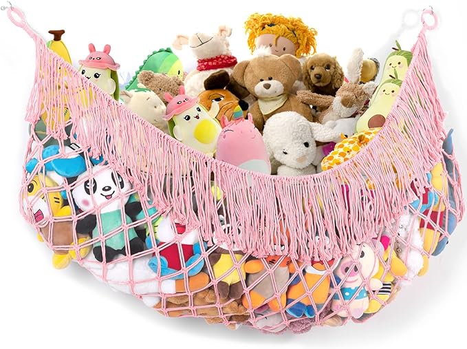 Stuffed Animal Hammock - Extra Large 63'' Long, Stuffed Animal Storage, stuffed animal Holder net, Hammock Large, Storage Hanging Organizer - Light pink