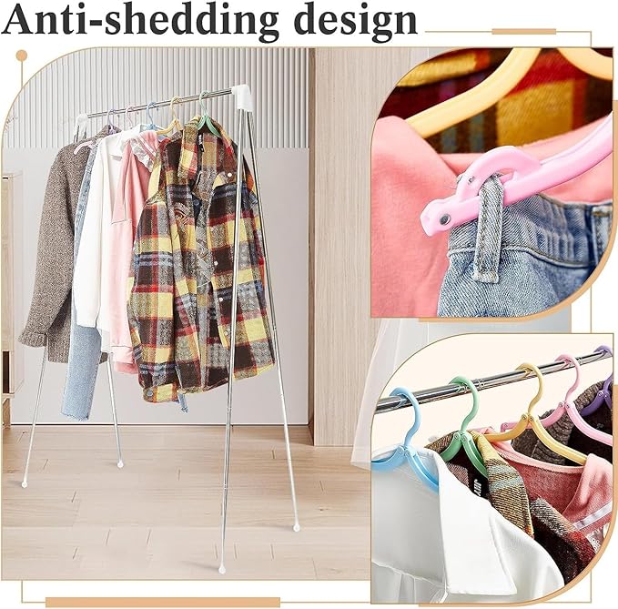 Portable Garment Rack, Folding Clothes Rack, Collapsible Clothing Rack for Dance, Travel, Camping, Laundry, Indoor, Outdoor, Drying, RV, Mini Compact Racks White + 3 Foldable Clothes Hangers