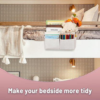 Frjjthchy Bedside Storage Organizer 5 Pockets with 4 Hooks Hanging Storage Bag for Headboards/Bunk Bed (White)
