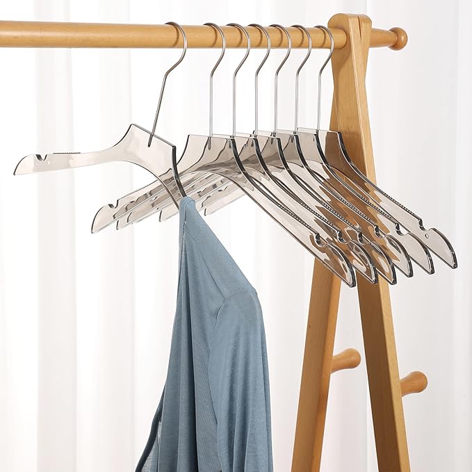 ShgHzz Clear Hangers 10 Pack, Crystal Clear Luxury Non-Slip Hangers for Suits, Coats, Dresses, Heavy Duty Thin Design Saves Closet Space Smoky Gray